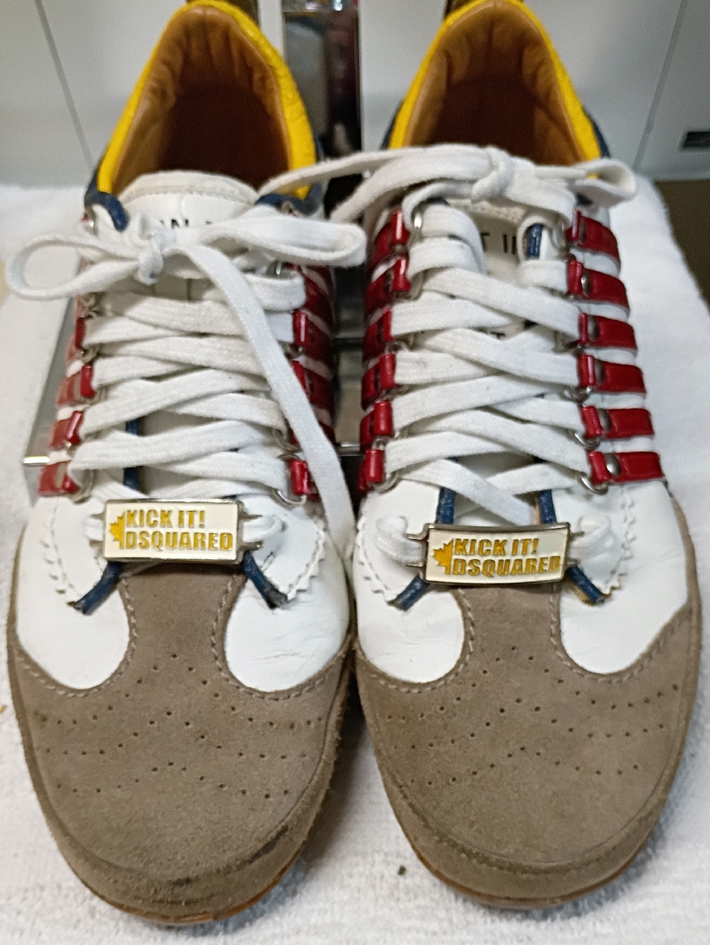 DSQUARED2 White, Tan & Red Sneakers